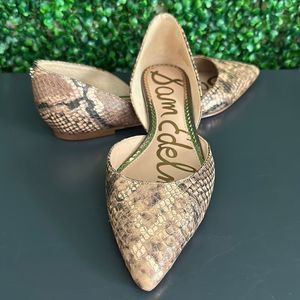 Sam Edelman Black & Tan Snake Skin Flats with Rose Gold Metallic accent coloring